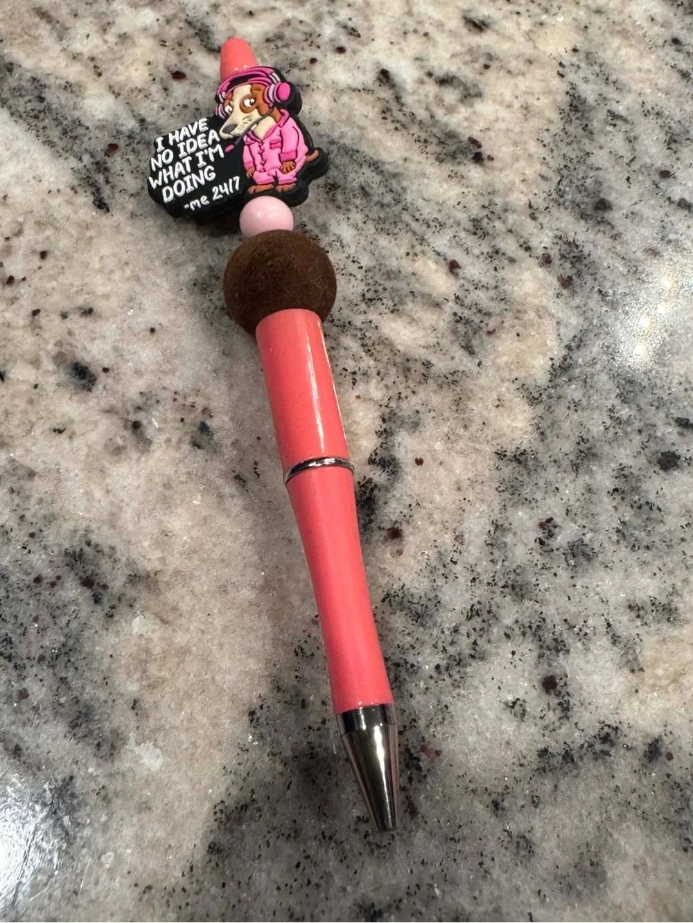 Hand Crafted Pink Beaded Pen with Brown Accent